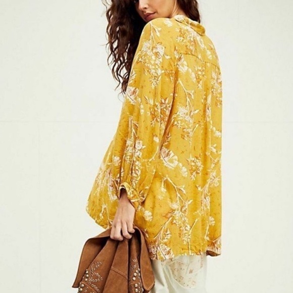 We The Free Mustard Floral Blouse - SZ Medium - Picture 11 of 12
